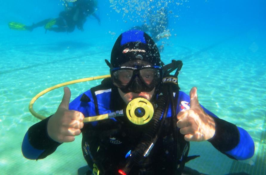 Diving in clear water in Crimea